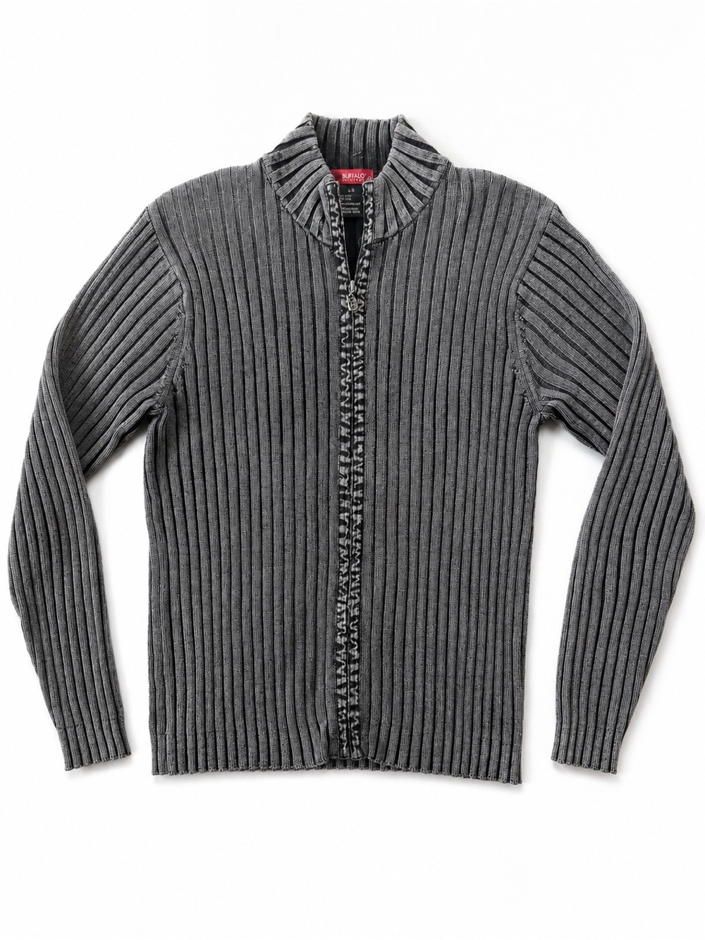 Buffalo David Bitton Charcoal Ribbed Zip Cardigan